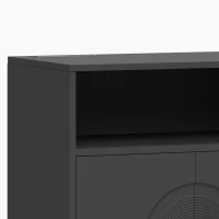 HOMCOM Record Player Stand with Power Outlets, Vinyl Record Holder with Storage Holds Up to 300 Albums, Black(m-12)