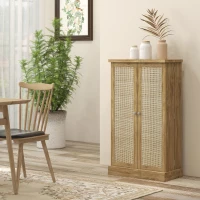 HOMCOM 41" Rattan Kitchen Storage Cabinet, Food Pantry Cabinet with 5-Tier Shelf 12 Spice Racks Adjustable Shelves Natural(m-8)