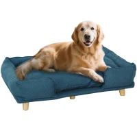 PawHut Washable Dog Sofa for Large Dogs, Elevated Pet Couch with Anti-slip Foot Pads, Dark Blue(m-13)