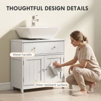 HOMCOM Modern Bathroom Vanity Cabinet, Freestanding Under Sink Storage with Drawer, U-Shaped Cutout for Pedestal Sink, White(m-7)