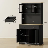 HOMCOM Freestanding Kitchen Cabinet, 71" Tall Pantry Cabinet, Modern Hutch with Wide Countertop, Adjustable Shelves, Black(m-3)