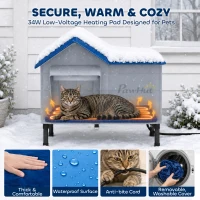PawHut Heated Cat House Weatherproof with Heating Pad, Elevated Base, Safe Escape Door, for Stray, Barn Cats(m-5)
