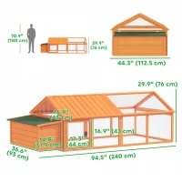 PawHut 95"L Chicken Run Large Chicken Coop with Nesting Box Wooden Roof Side Door for Outdoor 4–8 Chickens(m-3)
