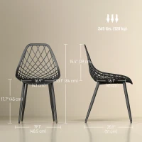 HOMCOM Modern Dining Chairs Set of 4, Plastic Kitchen Chairs with Hollow Backrest and Metal Legs for Living Dining Room, Black(m-3)