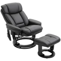 HOMCOM PU Leather Massage Recliner Chair with Ottoman, 10-Point Vibration, Swivel Armchair, Black(m-1)
