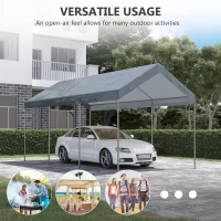 Outsunny 10' x 20' Party Tent and Carport, Height Adjustable Portable Garage, Outdoor Canopy Tent 8 Legs without Sidewalls for Car, Truck, Boat, Motorcycle, Bike, Garden Tools, Gray(m-7)