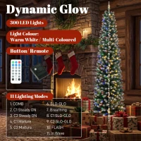 HOMCOM 8ft Pencil Prelit Christmas Tree, Dual Color LEDs, Flocked, Remote, Slim Xmas Tree with 11 Modes, Green White(m-5)