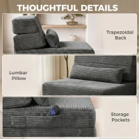HOMCOM Floor Chair with Back Support Four-Fold Floor Gaming Chair Side Pockets Pillow Floor Seat Sofa Bed, Dark Grey(m-7)