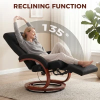 HOMCOM Manual Recliner Chair for Adults, Adjustable Swivel Recliner with Footrest, Padded Arms and Wood Base for Living Room, Black(m-4)