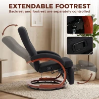 HOMCOM Manual Recliner Chair for Adults, Adjustable Swivel Recliner with Footrest, Padded Arms and Wood Base for Living Room, Black(m-5)