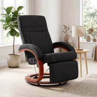 HOMCOM Manual Recliner Chair for Adults, Adjustable Swivel Recliner with Footrest, Padded Arms and Wood Base for Living Room, Black(m-2)