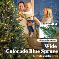 HOMCOM 7.5ft Prelit Christmas Tree, Colorado Blue Spruce, Easy Plug, Hinged Xmas Tree with Warm White & Multi-Colour LEDs(m-5)