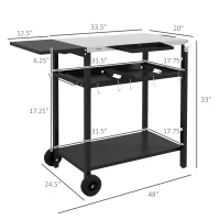 Outsunny 2-Tier Shelf Outdoor Bar Cart, Stainless Steel Tabletop Patio Serving Cart with Accessories for Poolside, Garden, Black(m-3)