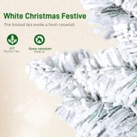 HOMCOM 5ft Flocked Christmas Tree with Dual Colour LED Light, Pencil Hinged Xmas Tree with 11 Light Modes, Easy Assembly(m-6)