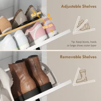 HOMCOM Shoe Cabinet with 2 Flip Drawers, Farmhouse Narrow Shoe Storage Cabinet with Adjustable Shelves, White(m-6)