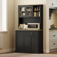 HOMCOM Freestanding Kitchen Cabinet, 71" Tall Pantry Cabinet, Modern Hutch with Wide Countertop, Adjustable Shelves, Black(m-2)