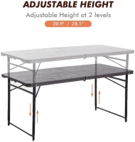 Outsunny 4ft Outdoor Folding Camping Table Height Adjustable Garden Backyards BBQ Party Picnic Table Coffee(m-4)