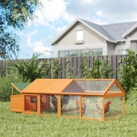 PawHut 95"L Chicken Run Large Chicken Coop with Nesting Box Wooden Roof Side Door for Outdoor 4–8 Chickens(m-8)