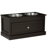PawHut Large Elevated Dog Bowls with Storage Drawer Containing 11L Capacity, Raised Dog Bowl Stand Pet Food Bowl Dog Feeding Station, Brown