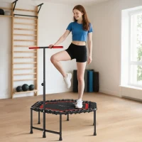 Soozier 45" Rebounder Trampoline for Adult, Quiet Bungee Rebounder with LED Lights and Adjustable Handle, Red(m-1)