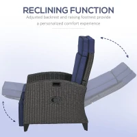 Outsunny Outdoor Recliner Chair with Adjustable Backrest, Cushion, Side Tray, Blue(m-4)