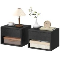 HOMCOM Floating Nightstand Set of 2, Wall Mounted Bedside Table with Drawer for Bedroom Black(m-2)
