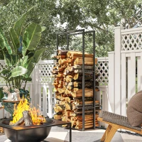 Outsunny Adjustable Firewood Log Rack Heavy-Duty Steel Log Holder for Outdoor Indoor Use, 25.6" x 9.8" x 59.1", Black(m-8)