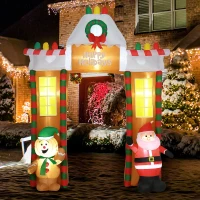 HOMCOM 9' Christmas Inflatables Outdoor Decorations Gingerbread House Archway, "Happy Holidays", Santa & Gingerbread Man, Blow-Up Yard Christmas Decor LED Light Display(m-15)