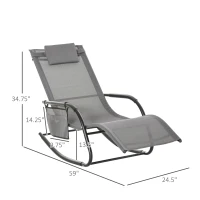 Outsunny Patio Rocking Chair with Mesh Fabric, Outdoor Rocking Sling Sun Lounger with Removable Headrest and Side Pocket for Garden, Deck, Lawn, Grey(m-3)