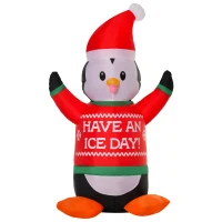HOMCOM 6ft Christmas Inflatables Outdoor Decorations Penguin Wearing Christmas Sweater, Blow-Up Yard Christmas Decor with LED Lights Display(m-11)