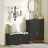 HOMCOM Shoe Storage Bench with Padded Seat Cushion and Flip-Drawer, Entryway Bench, Shoe Cabinet, 40.9x10.2x18.7 Inches, Black(m-8)