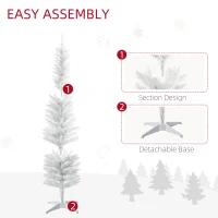HOMCOM 6' Prelit Christmas Trees, Pencil Artificial Christmas Tree with Colourful Surface Tips, Colourful LED Lights, White(m-9)