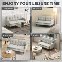 HOMCOM 55" Loveseat Sofa, Linen Love Seat w/ S spring, Steel Legs and Button Tufting, Small Couch for Living Room, Cream White(m-7)