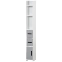 kleankin Freestanding Tall Bathroom Cabinet, Narrow Bathroom Storage Cabinet with Shelves and Cupboards, Grey and White(m-2)
