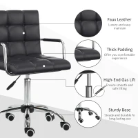 HOMCOM Home Office Chair, Modern Computer Desk Chair, Task Chair with Upholstered PU Leather, Adjustable Height, Swivel Wheels, Black(m-6)