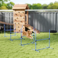 PawHut Set of 4 Dog Agility Training Equipment Adjustable Jump Bar Pet Exercise Kit with Carrying Bag (Blue)(m-8)