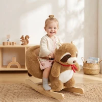 Qaba Raccoon Baby Rocking Horse, Kids Plush Ride-On Toy with Realistic Sounds and Safety Belt, Brown(m-10)
