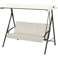 Outsunny 3-Seat Outdoor Porch Swing Patio Swing with Adjustable Canopy, Removable Seat and Back Cushion for Garden, Poolside(m-2)