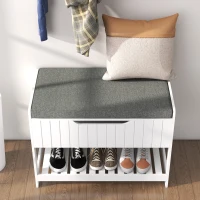HOMCOM Wall Mounted Coat Rack with Shoe Storage Bench, Hall Tree and Bench, Clothes Hanger Rack with Shelves for Hallway White(m-7)