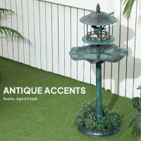 Outsunny 3 in 1 Garden Bird Bath Bowl Pedestal with Bird Feeder, Large Water Basin, Underneath Flower Planter, Green(m-7)