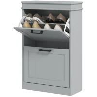 HOMCOM Shoe Storage Cabinet with 2 Flip Drawers and Adjustable Shelves, Narrow Shoe Cabinet for 10 Pairs of Shoes, Grey(m-2)