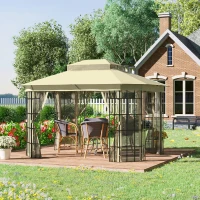 Outsunny 12'x10' Soft-top Patio Gazebo Canopy Steel Gazebo with Double Vented Roof, Mosquito Netting, Beige(m-1)