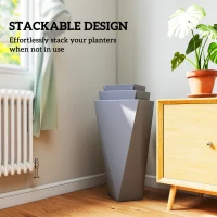 Outsunny Indoor Outdoor Planters Set of 3 MgO Tall Planters Stackable Flower Pots with Drainage Holes for Garden, Balcony, Alt Gray(m-6)
