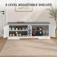 HOMCOM Shoe Bench with Cushion Shoe Storage Bench with Doors Adjustable Shelves for Entryway, White(m-5)