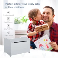 Qaba Kids Toy Chest Wooden Toy Storage Organizer Chest Box with Magnetic Hinge, Large Storage Space, & Groove Handle, Grey(m-4)