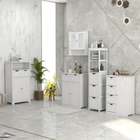 kleankin Bathroom Storage Cabinet, Floor Cabinet with Adjustable Shelf and 4 Drawers, Side Cabinet for Washroom, White(m-1)