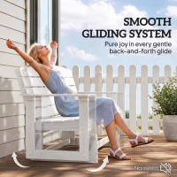 Outsunny Patio Glider Bench w/ HDPE Slatted Double Rocking Chair, Distressed White(m-4)