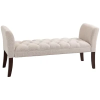 HOMCOM Upholstered Bedroom Bench with Button Tufted Design, End of Bed Bench with Arms and Solid Wood Legs, Beige(m-1)