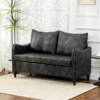 HOMCOM 55" Loveseat Sofa, Small 2 Seater Couch with Solid Wood Legs, Modern PU Leather Upholstered Sofa for Small Spaces, Grey(m-8)