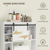 HOMCOM Over-Over The Toilet Storage Shelf with Sliding Barn Door, Bathroom Cabinet with Compartments & Adjustable Shelf, White(m-4)